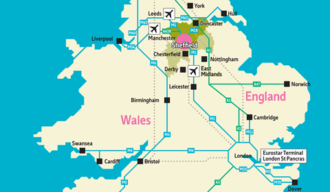 Sheffield is at the heart of the UK, and more importantly the rail and road networks and is around 1 hours’ drive from 3 international airports.